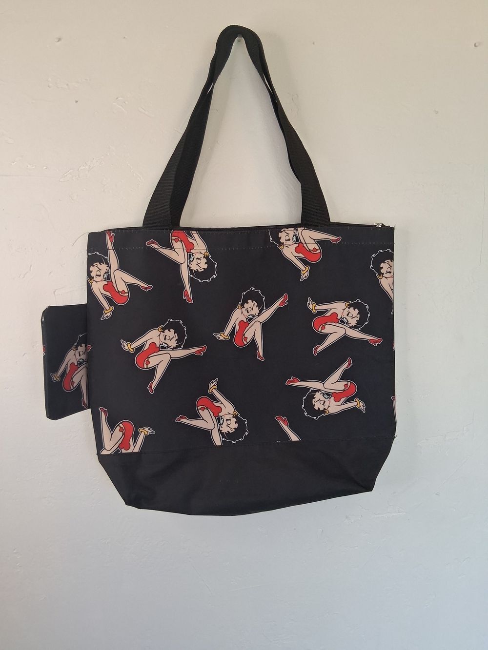 Betty Boop Black Tote Bag with Matching Zipper Pouch Large Shoulder Shopper Trav